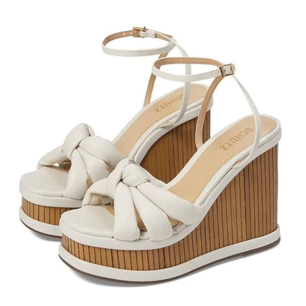 Schutz Mindy Wedge In Pearl Women's Sandals Nude Caramel Size 8.5